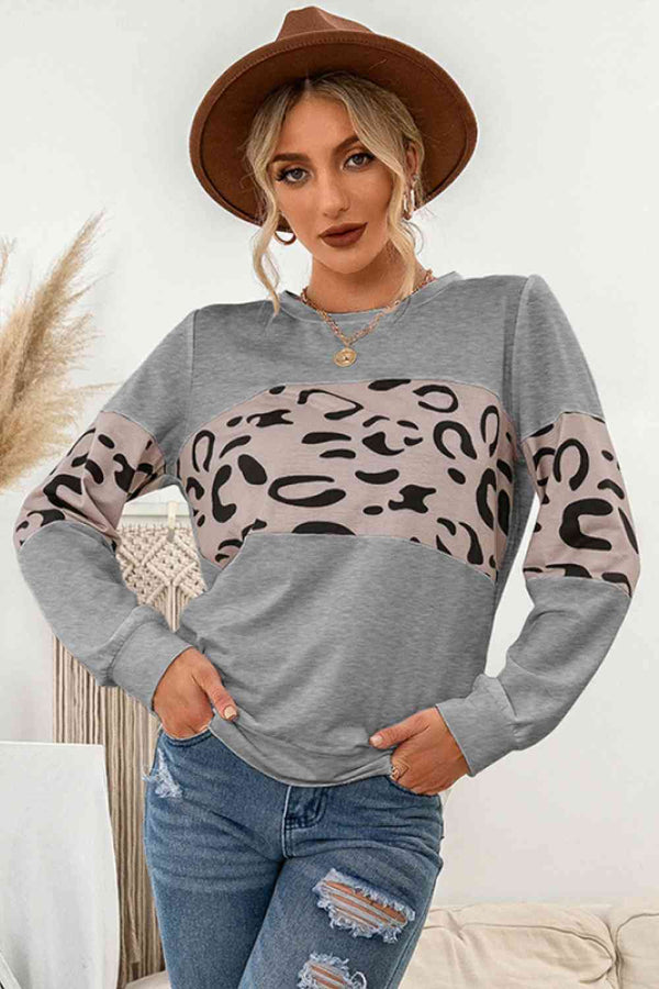 Contrast Leopard Crewneck Sweatshirt | 1mrk.com