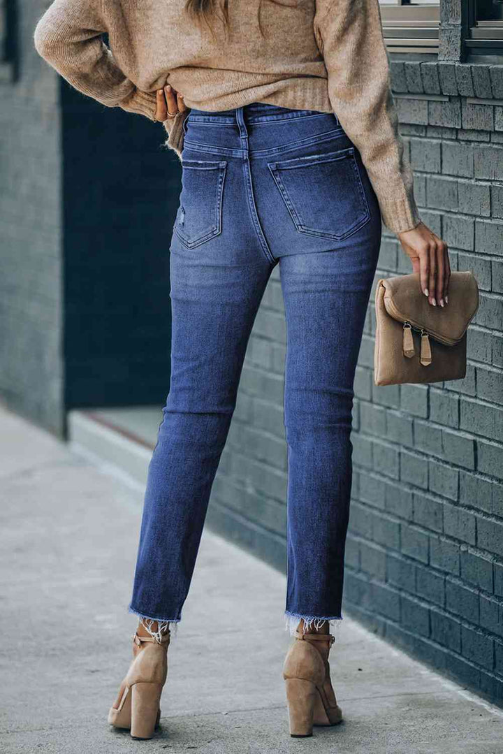 High Waist Raw Hem Skinny Jeans | 1mrk.com