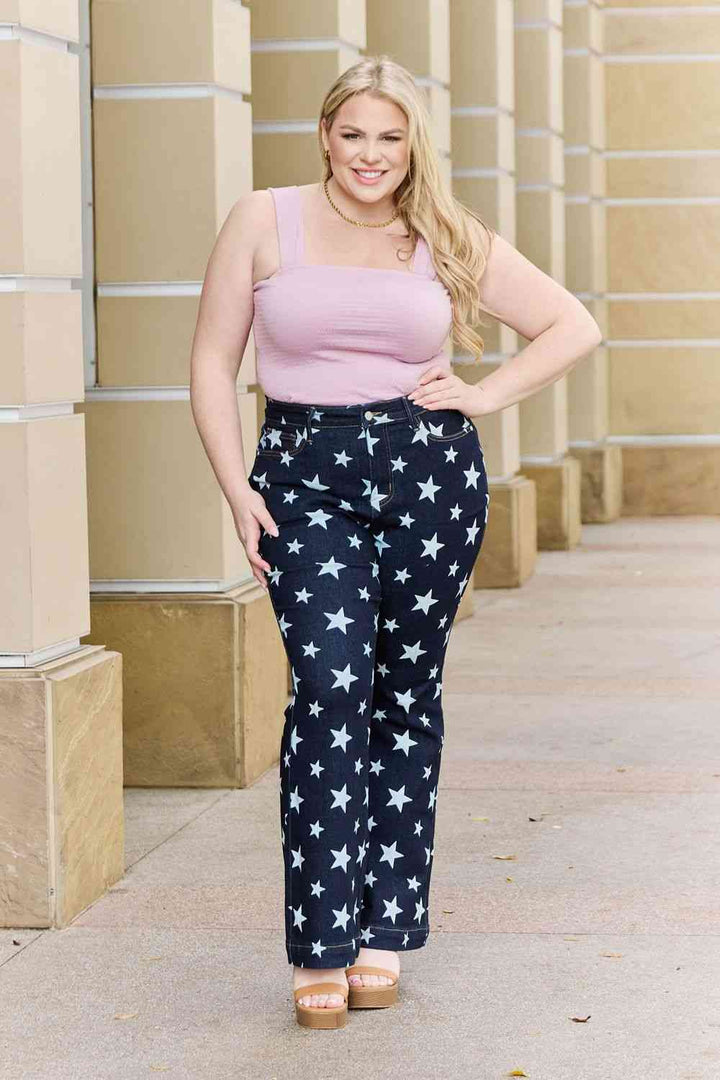 Judy Blue Janelle Full Size High Waist Star Print Flare Jeans | 1mrk.com