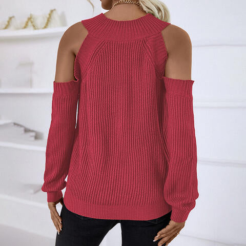 Round Neck Cold-Shoulder Sweater | 1mrk.com