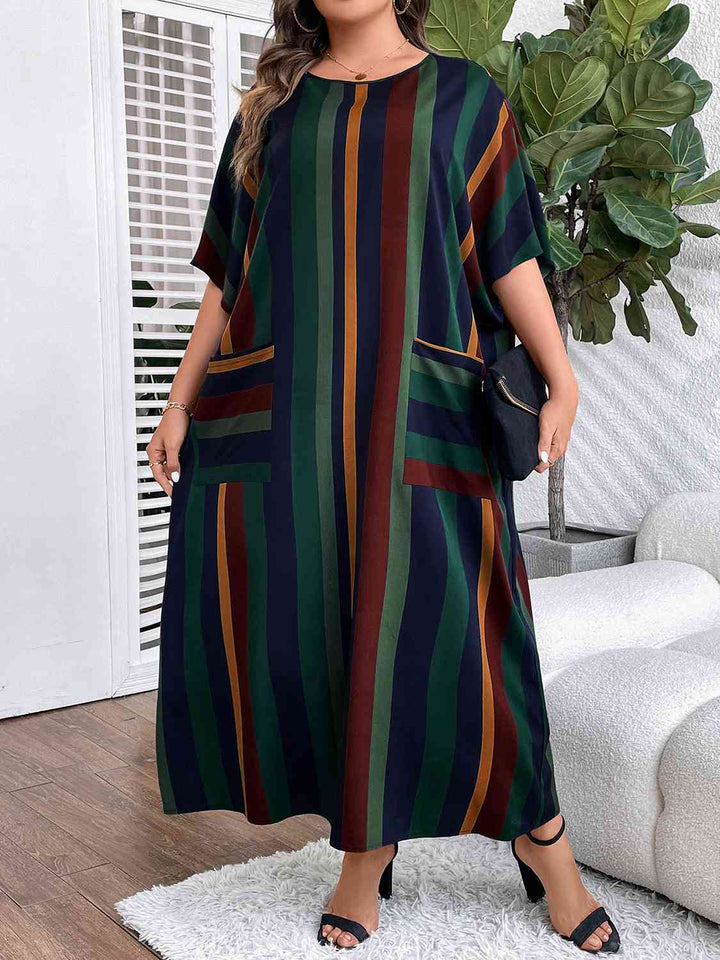 Plus Size Striped Maxi Dress with Pockets |1mrk.com