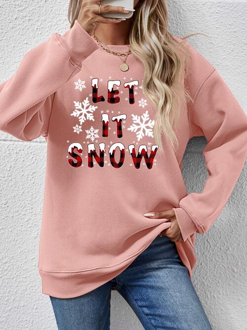 LET IT SNOW Round Neck Long Sleeve Sweatshirt |1mrk.com