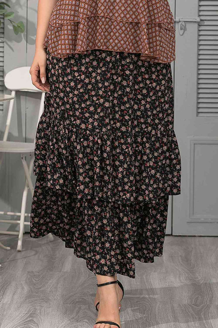 Plus Size Ditsy Floral Layered Maxi Skirt |1mrk.com