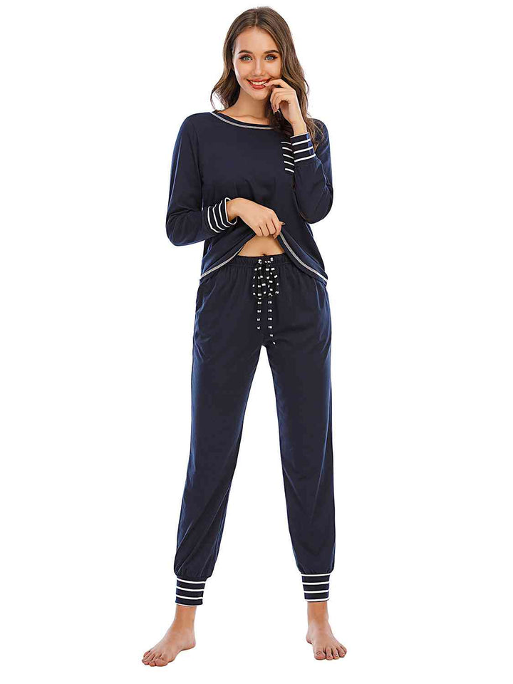 Round Neck Top and Pants Lounge Set | 1mrk.com