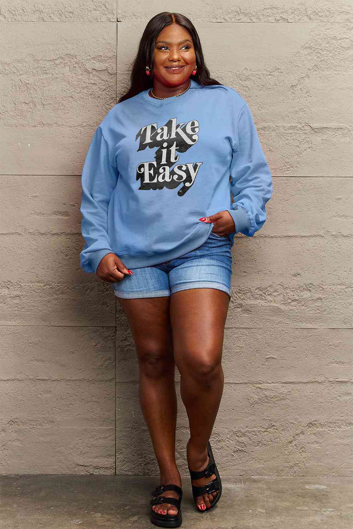 Simply Love Full Size TAKE IT EASY Graphic Sweatshirt |1mrk.com