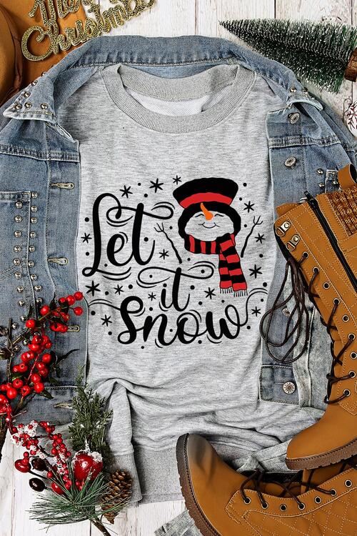 LET IT SNOW Round Neck Long Sleeve Sweatshirt |1mrk.com