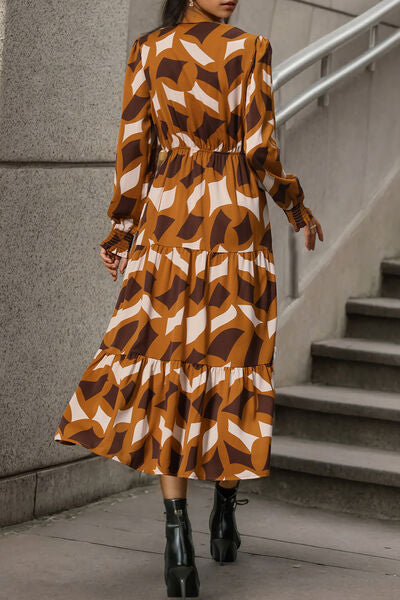 Printed Tied Pocketed Lantern Sleeve Dress | 1mrk.com