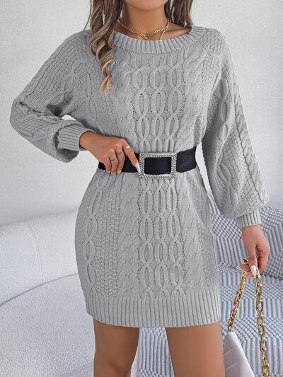 Cable-Knit Round Neck Sweater Dress |1mrk.com