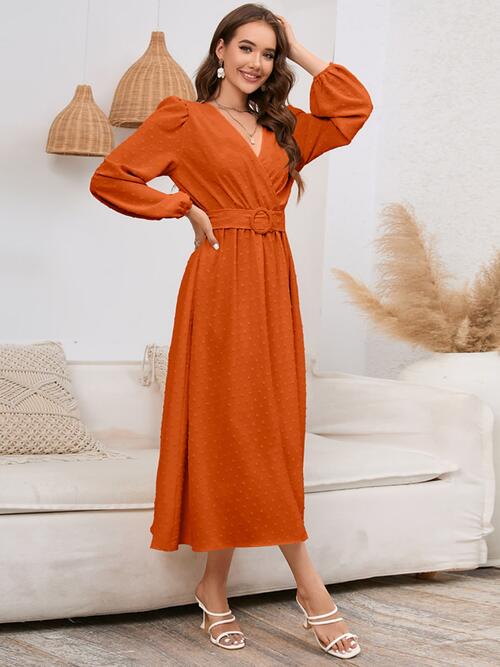 Surplice Balloon Sleeve Dress |1mrk.com