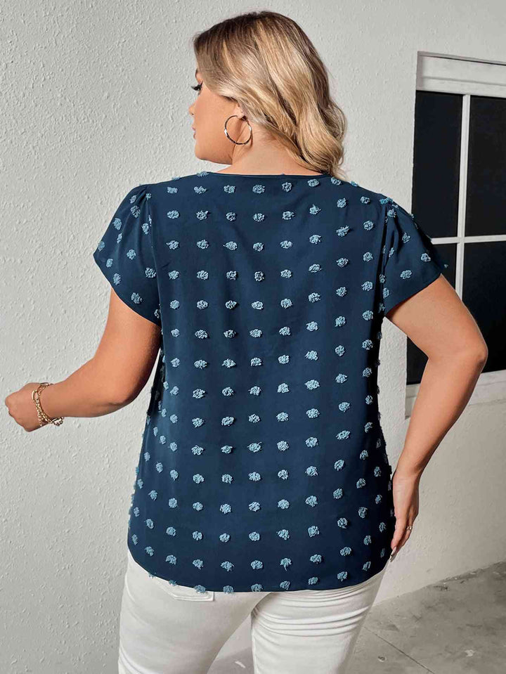 Plus Size Swiss Dot V-Neck Flutter Sleeve Tee | 1mrk.com