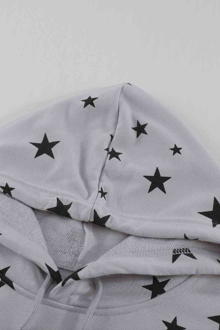 Star Print Drawstring Detail Hoodie | 1mrk.com