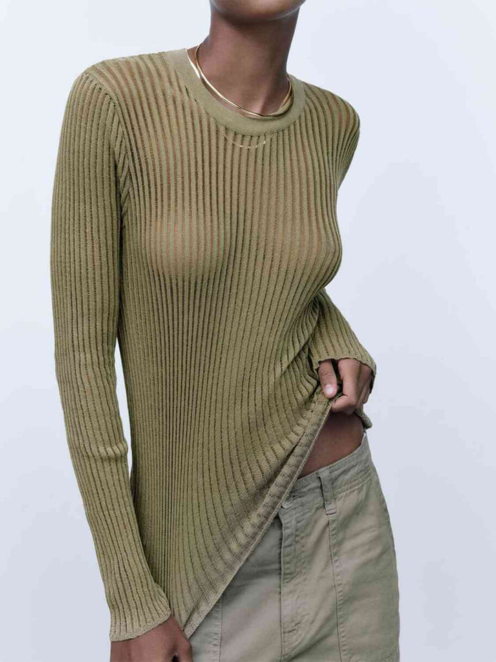 Round Neck Ribbed Knit Top | 1mrk.com