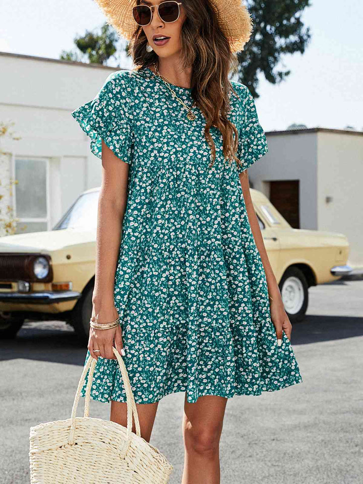 Short Flounce Sleeve Tiered Dress | 1mrk.com