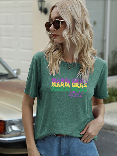 Full Size MARDI GRAS Y'ALL Round Neck T-Shirt | Trendsi