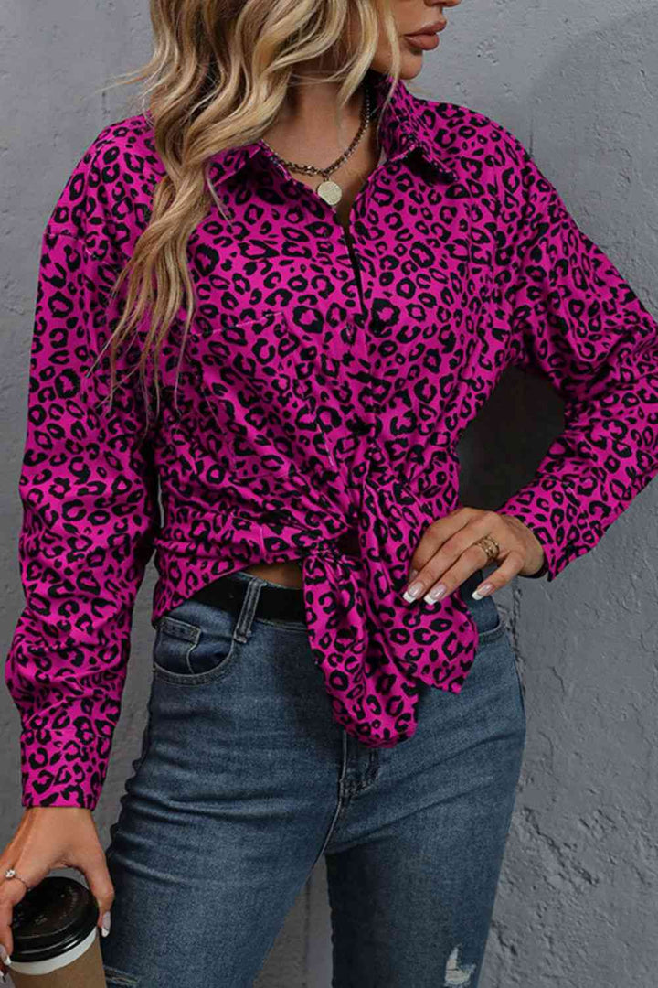 Leopard Print Long Sleeve Dropped Shoulder Shirt |1mrk.com