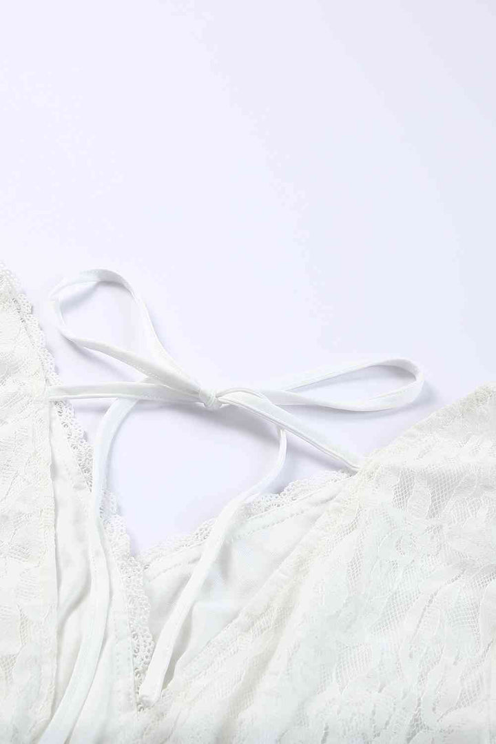 Puff Sleeve Tie-Back Lace Surplice Dress |1mrk.com