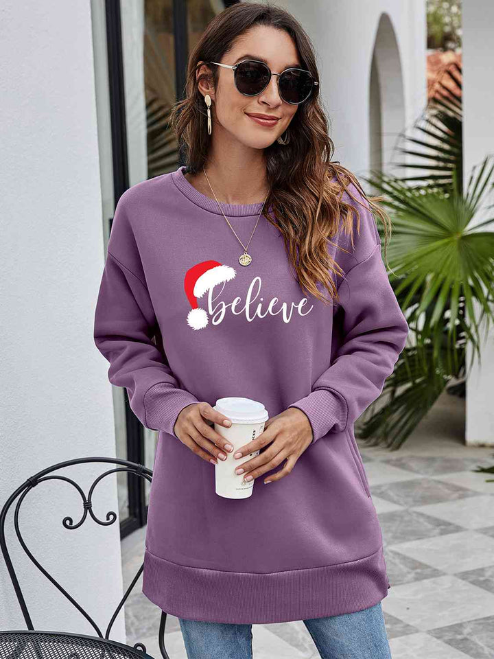 BELIEVE Graphic Tunic Sweatshirt |1mrk.com