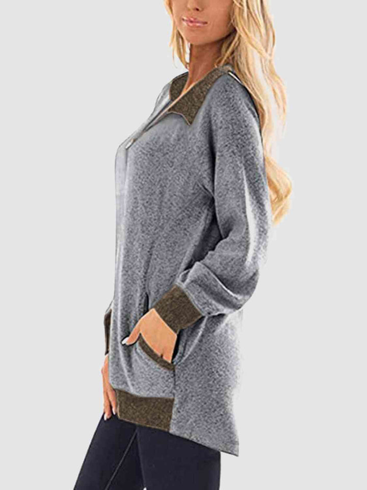 Contrast Half Zip Sweatshirt with Pockets |1mrk.com