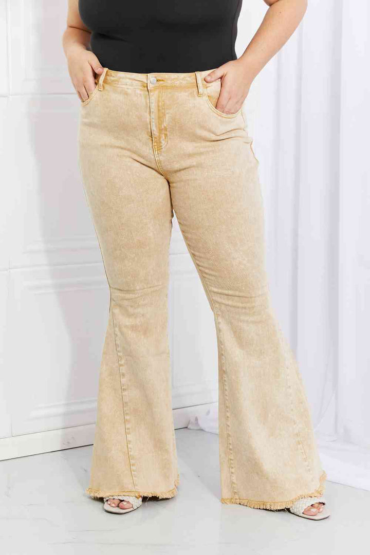 Color Theory Flip Side Fray Hem Bell Bottom Jeans in Yellow | 1mrk.com