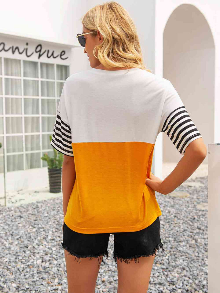 Striped Color Block Round Neck Tee | 1mrk.com