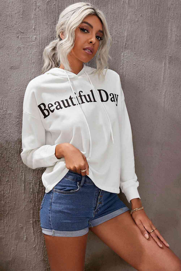 BEAUTIFUL DAY Graphic Drawstring Hoodie | 1mrk.com