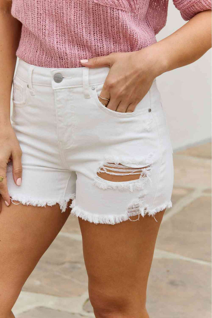 RISEN Lily High Waisted Distressed Shorts | 1mrk.com