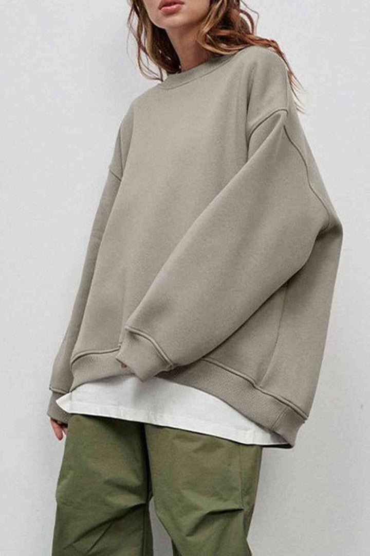 Oversize Round Neck Dropped Shoulder Sweatshirt |1mrk.com