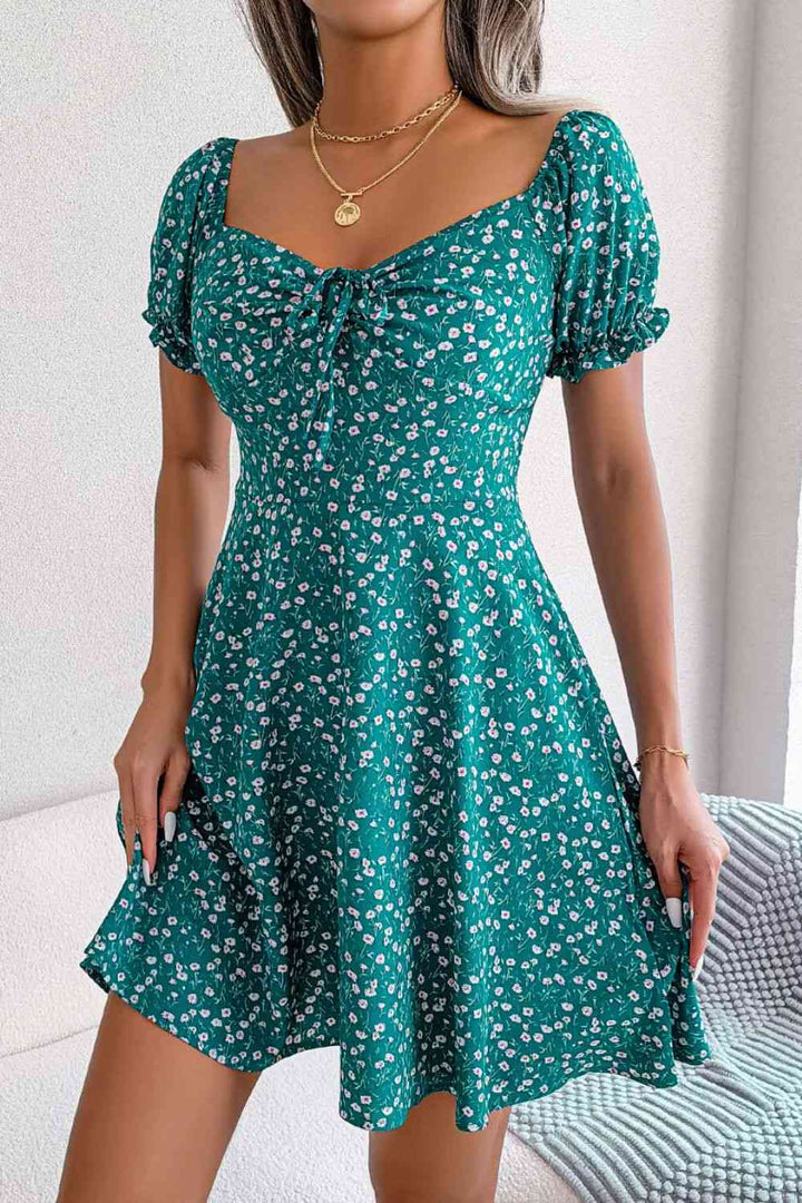 Ditsy Floral Drawstring A-Line Dress |1mrk.com