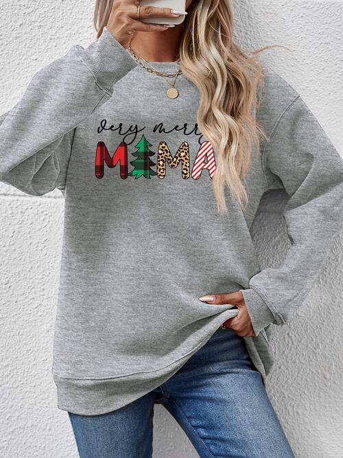 Letter Graphic Round Neck Long Sleeve Sweatshirt |1mrk.com