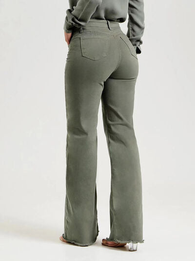 Buttoned Raw Hem Jeans with Pockets | 1mrk.com