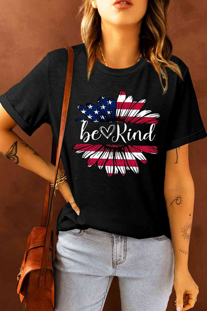 BE KIND US Flag Graphic Round Neck Tee | 1mrk.com