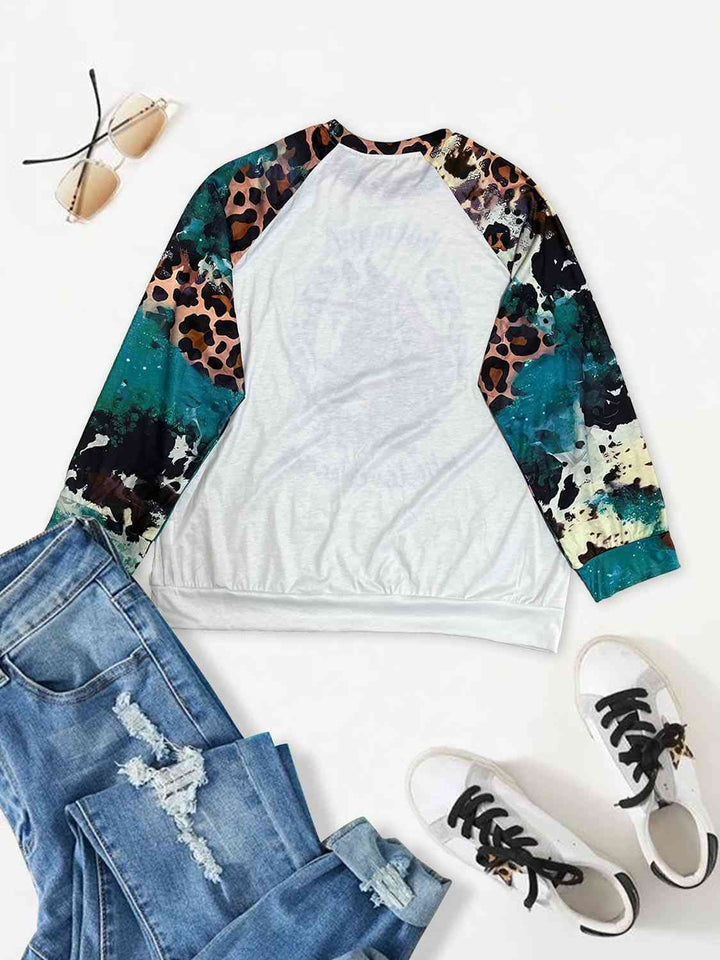 Plus Size Printed Raglan Sleeve Graphic T-Shirt | 1mrk.com