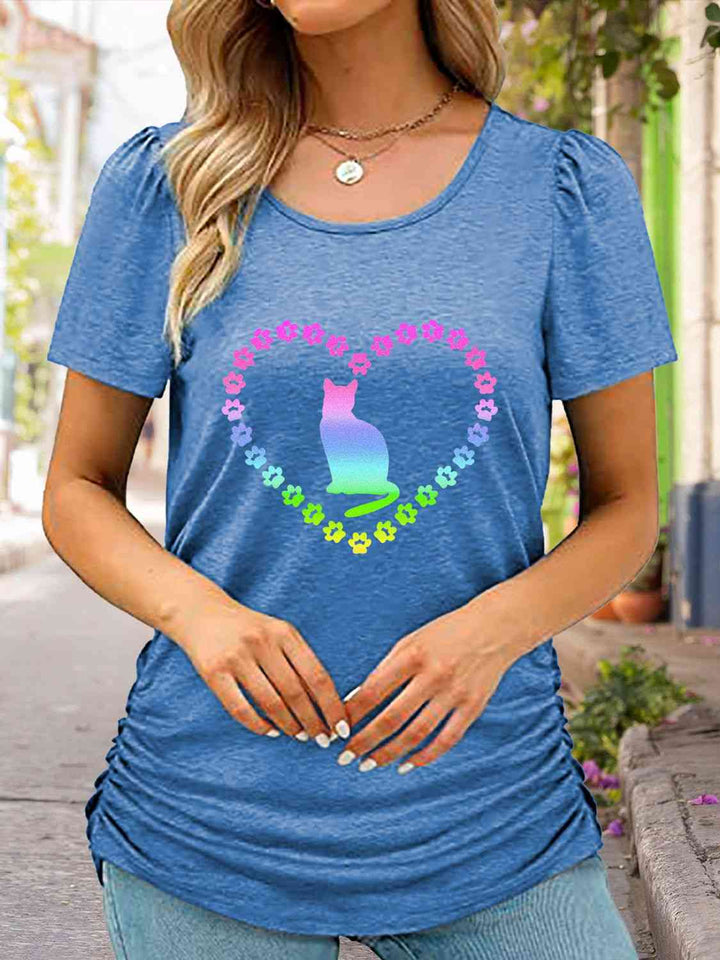 Full Size Cat Heart Graphic Short Sleeve T-Shirt | 1mrk.com