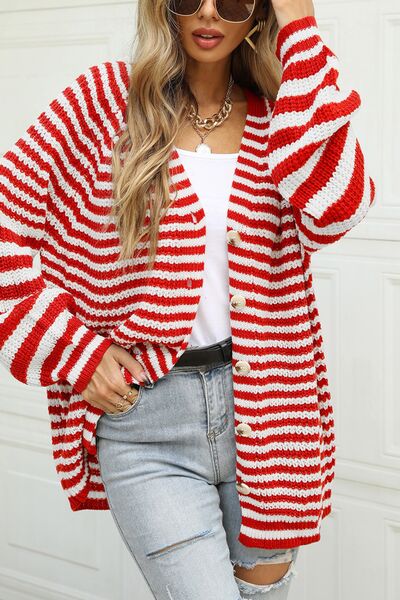 Striped Button Up Long Sleeve Cardigan |1mrk.com