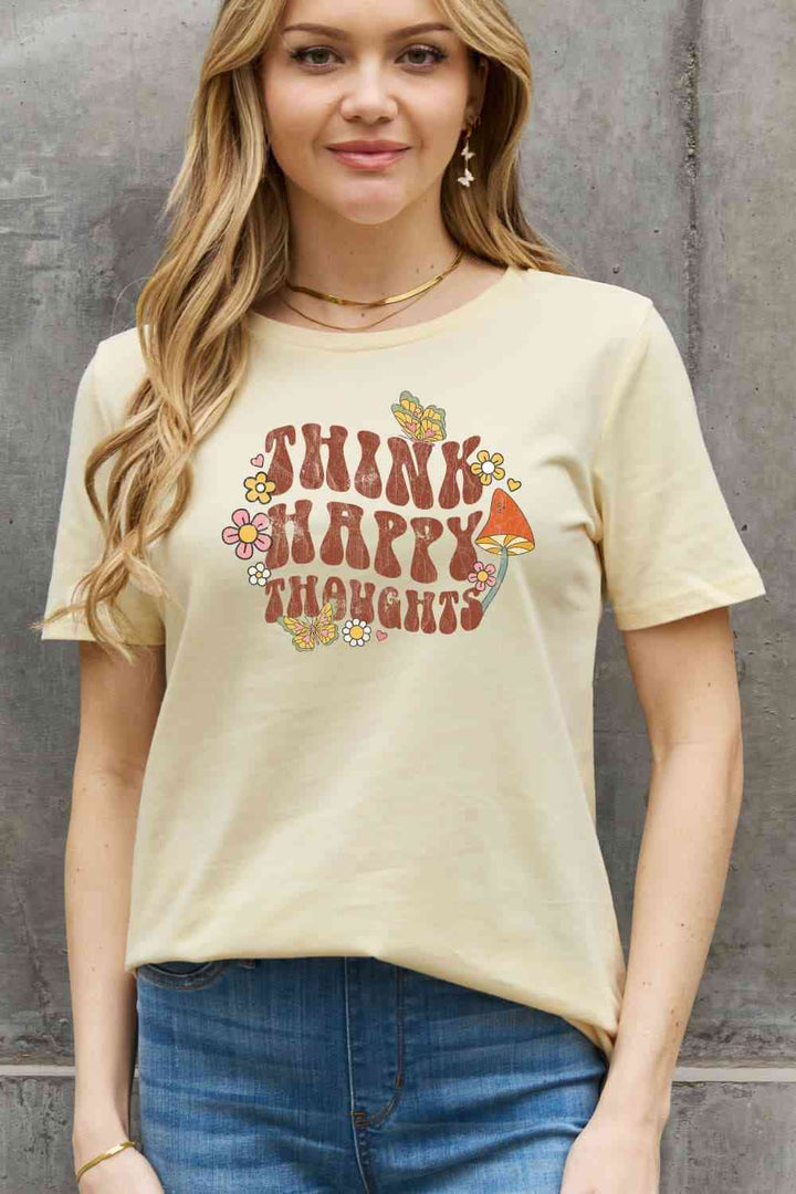 Simply Love Full Size THINK HAPPY THOUGHTS Graphic Cotton Tee | 1mrk.com