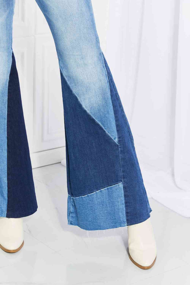 Vibrant Sienna Full Size Color Block Flare Jeans | 1mrk.com