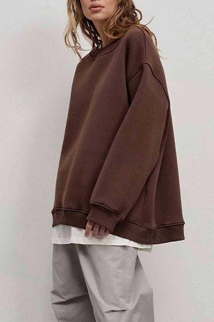 Oversize Round Neck Dropped Shoulder Sweatshirt |1mrk.com