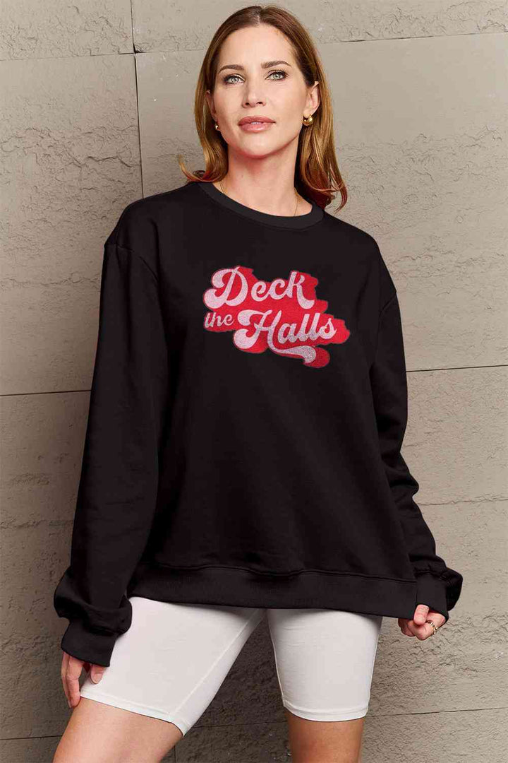 Simply Love Full Size DECK THE HALLS Graphic Sweatshirt |1mrk.com