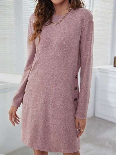 Round Neck Long Sleeve Mini Dress | Trendsi