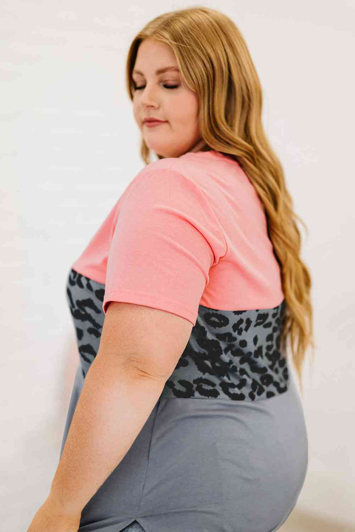 Plus Size Leopard Color Block T-Shirt | 1mrk.com