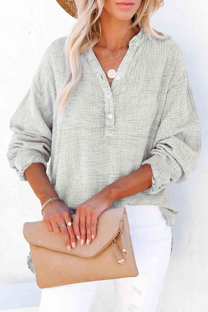 Buttoned Long Sleeve Blouse | 1mrk.com
