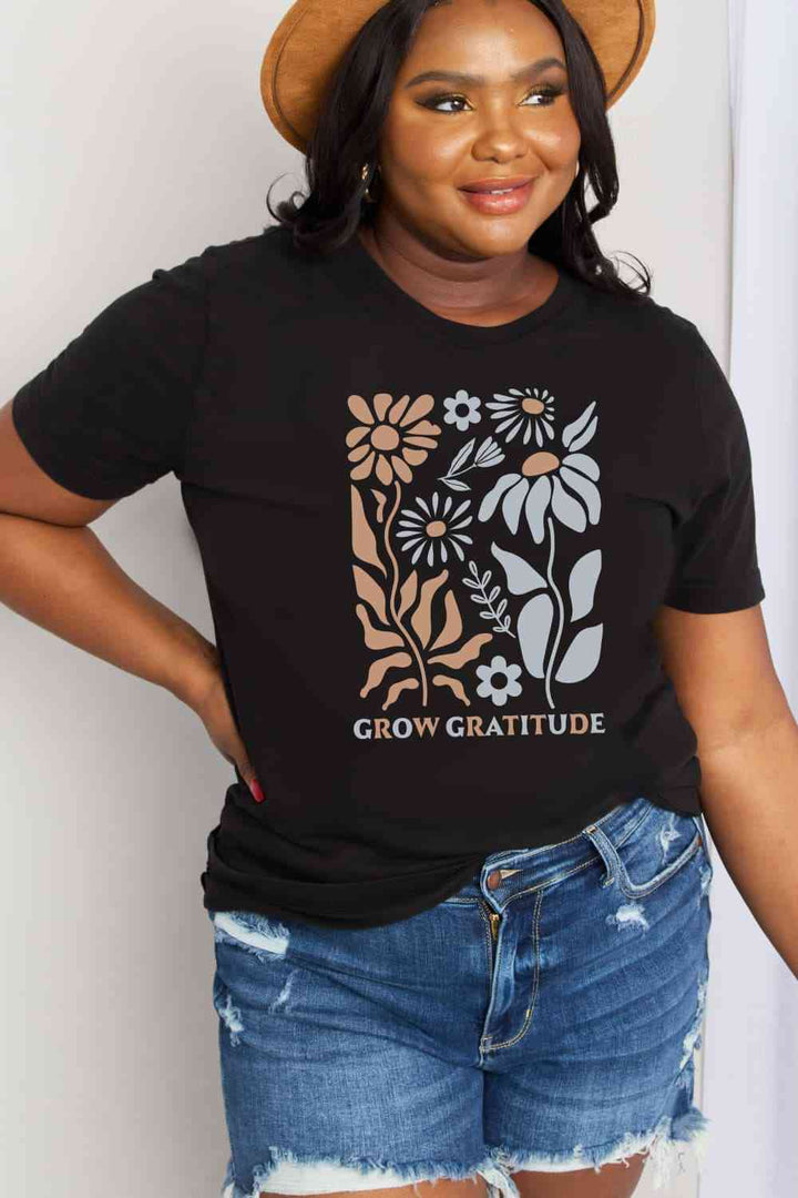 Simply Love Full Size GROW GRATITUDE Graphic Cotton Tee | 1mrk.com