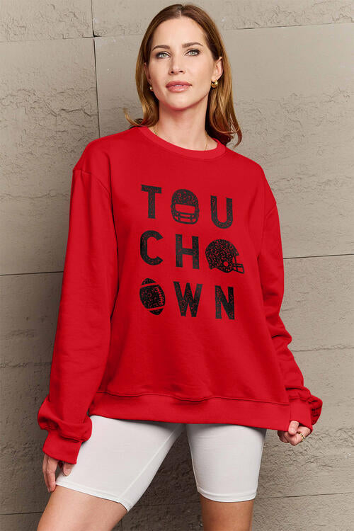 Simply Love Full Size TOUCHDOWN Long Sleeve Sweatshirt |1mrk.com