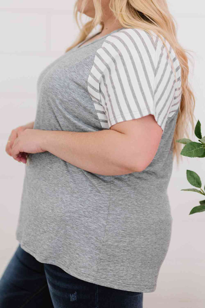 Plus Size Striped Raglan Sleeve T-Shirt | 1mrk.com