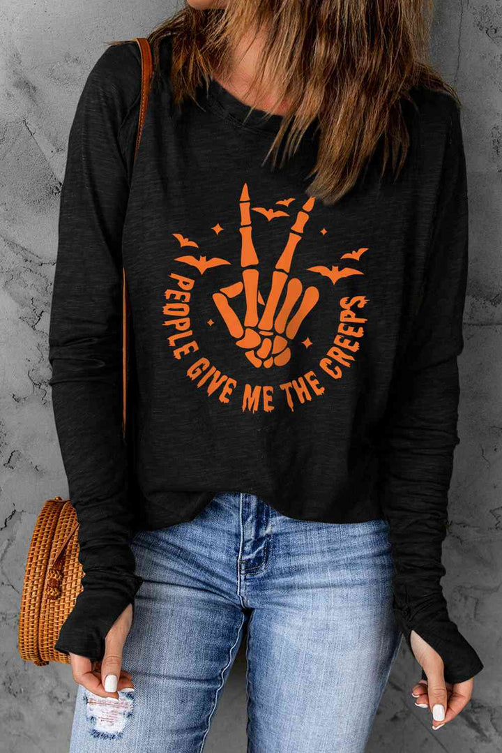 Skeleton Hand Graphic Long Sleeve T-Shirt | 1mrk.com