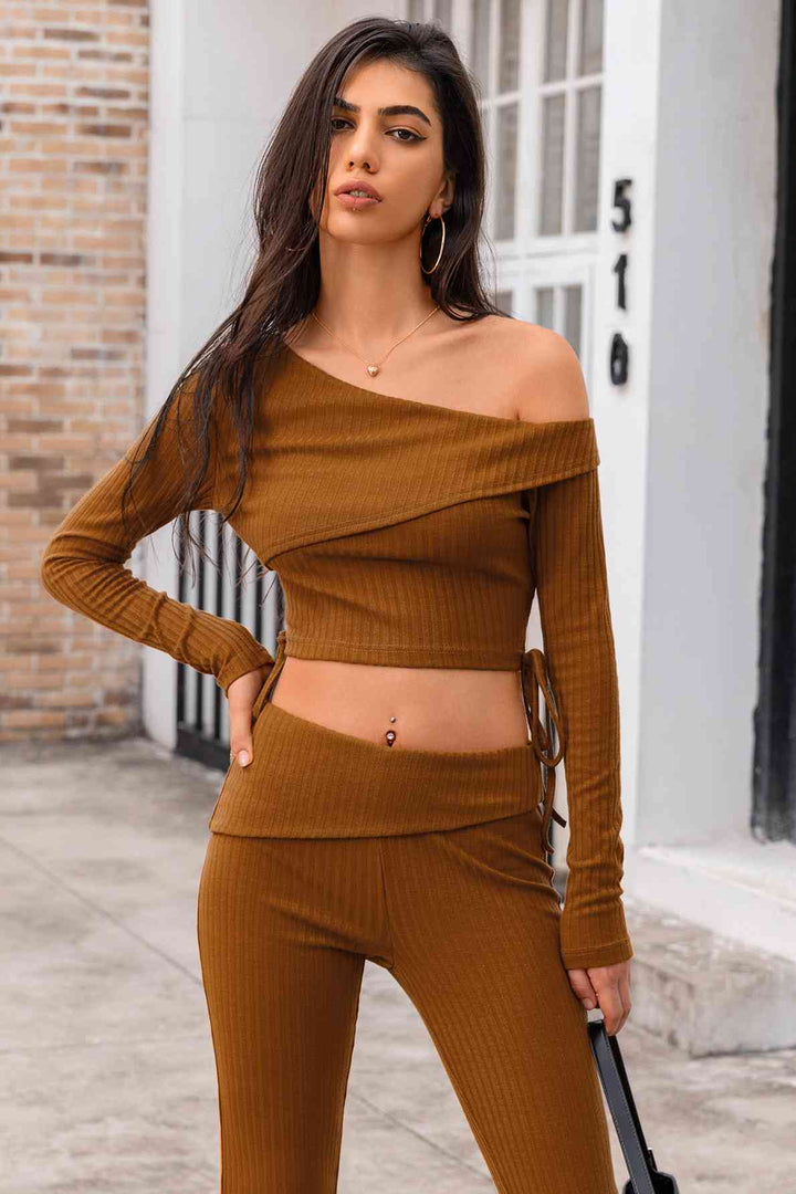 Asymmetrical Neck Ribbed Crop Top | 1mrk.com