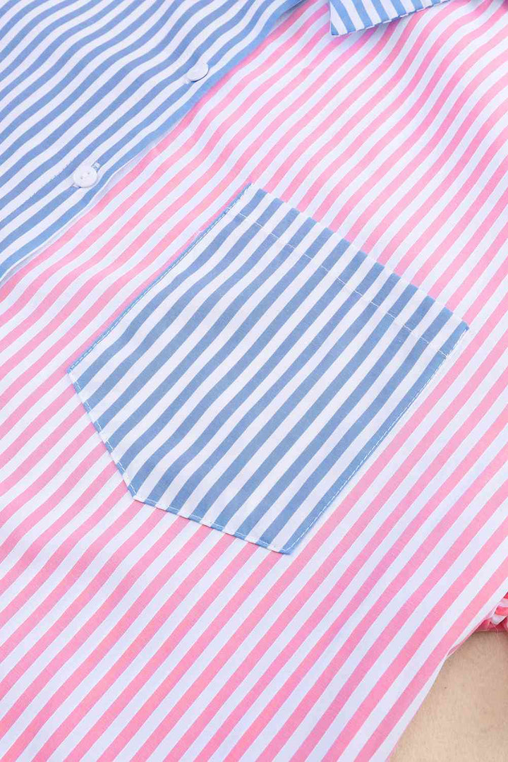 Striped Two-Tone Long Sleeve Shirt with Pocket |1mrk.com