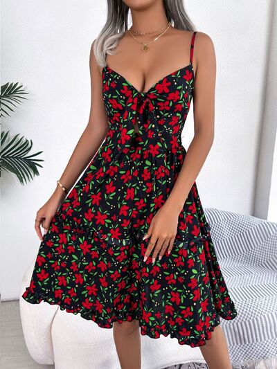 Printed Plunge Cap Sleeve Cami Dress |1mrk.com