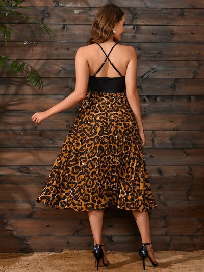 Crisscross Leopard Spaghetti Strap Dress |1mrk.com