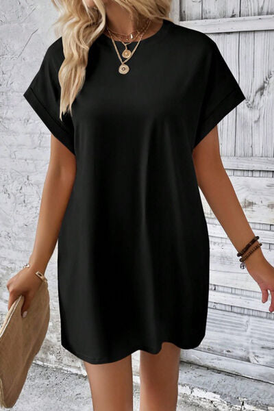 Pocketed Round Neck Short Sleeve Dress |1mrk.com